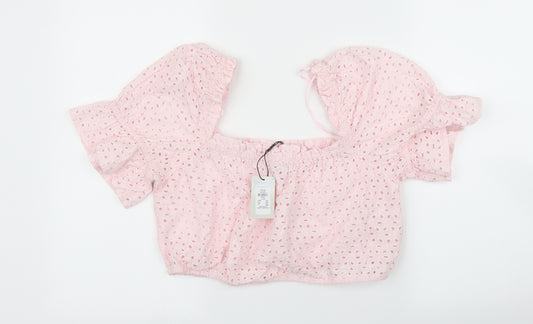 Front view of Primark women’s pink floral cropped blouse, size L