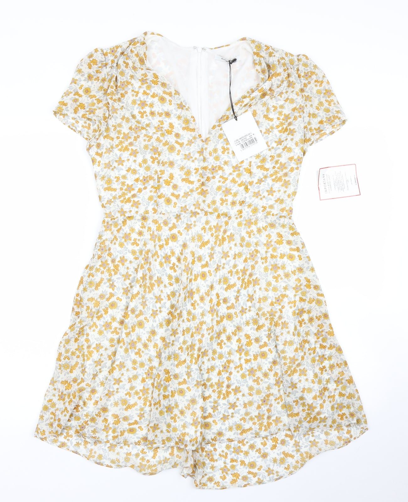 Glamorous Womens Yellow Floral  Fit & Flare  Size M