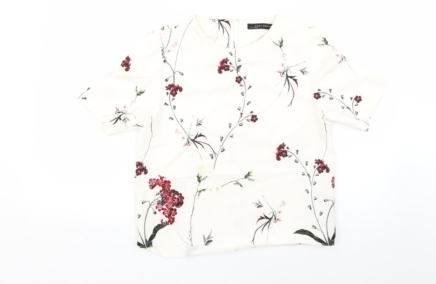 Zara Womens White Floral  Basic Blouse Size S