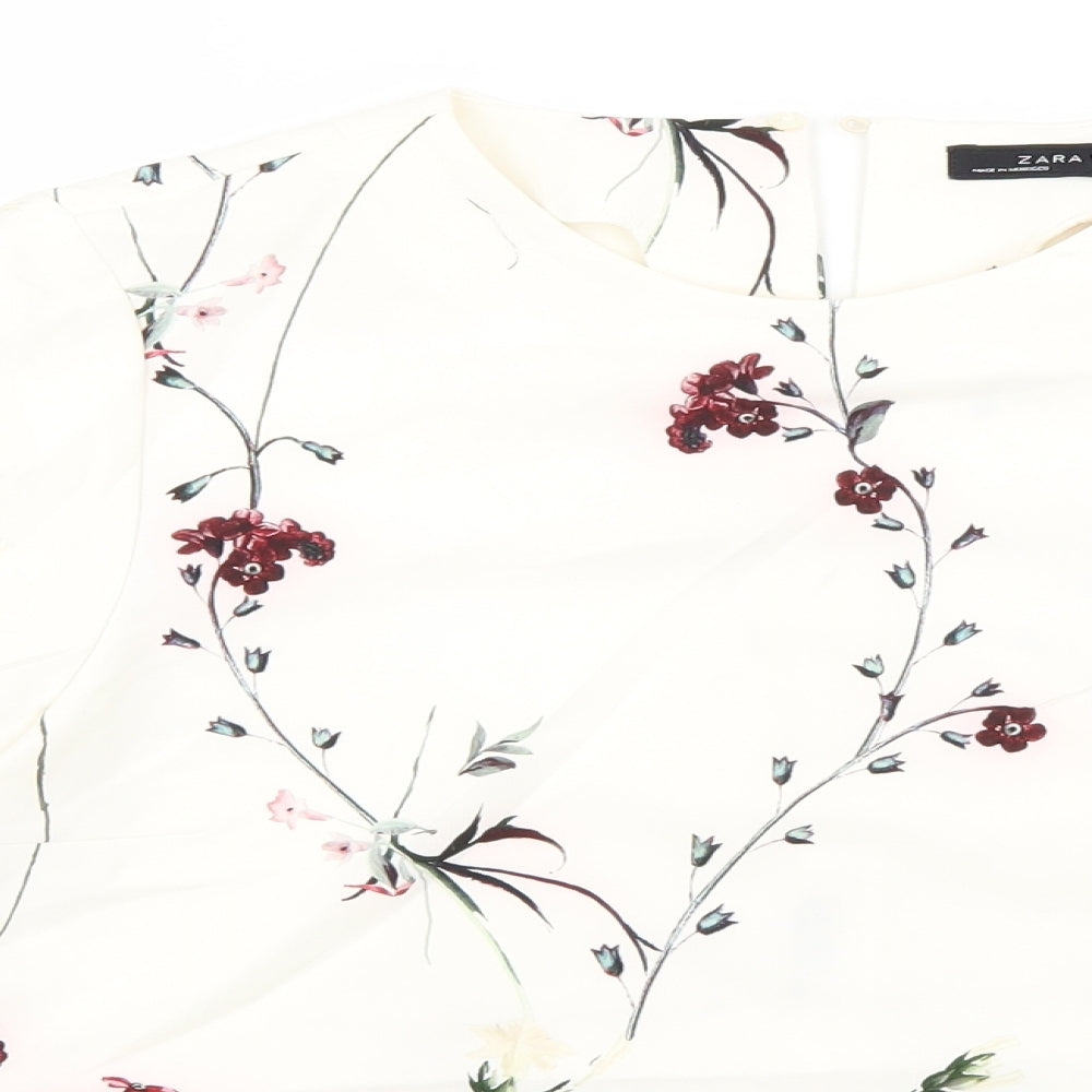 Zara Womens White Floral  Basic Blouse Size S
