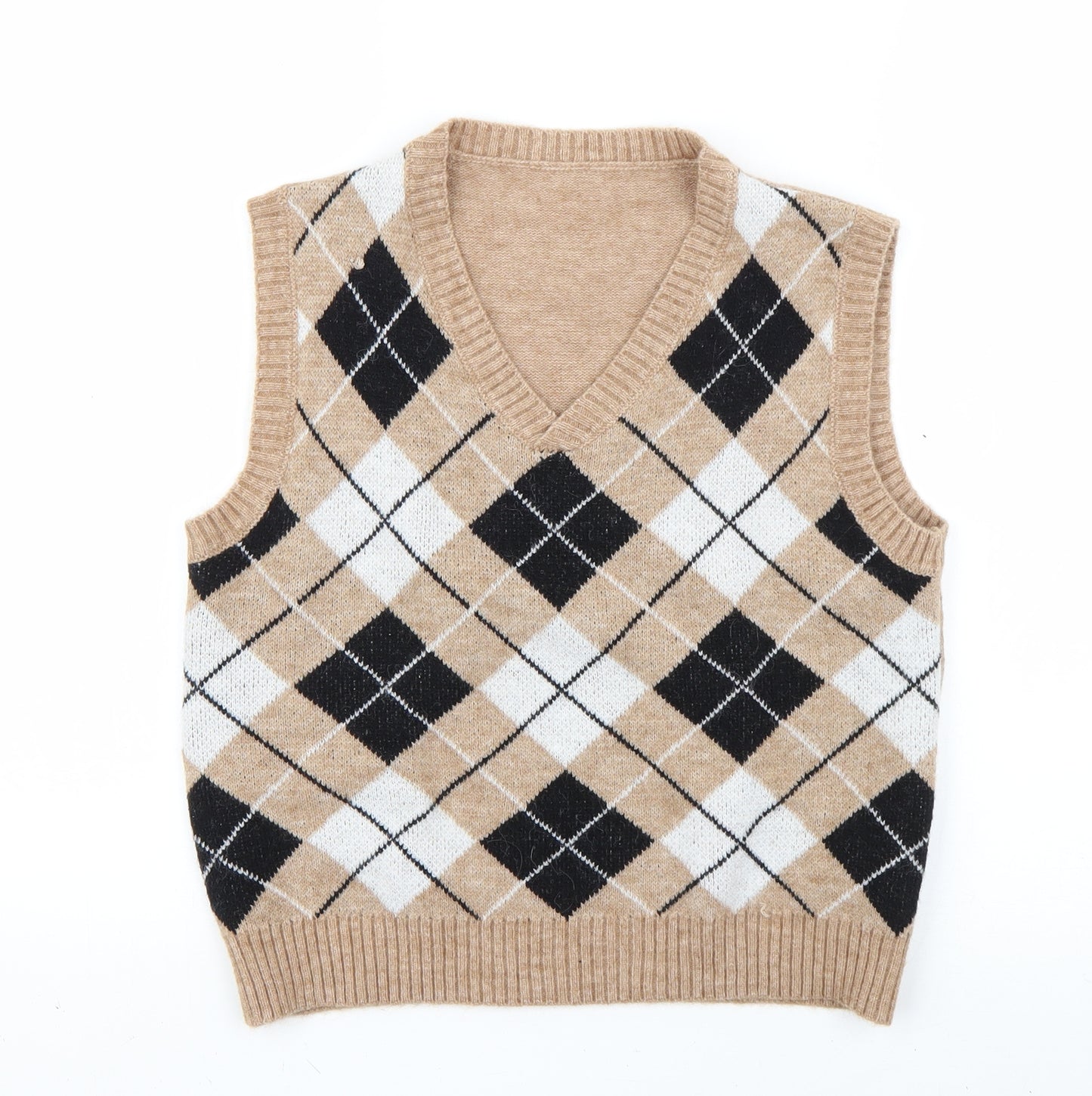 SheIn Womens Brown Check  Vest Jumper One Size