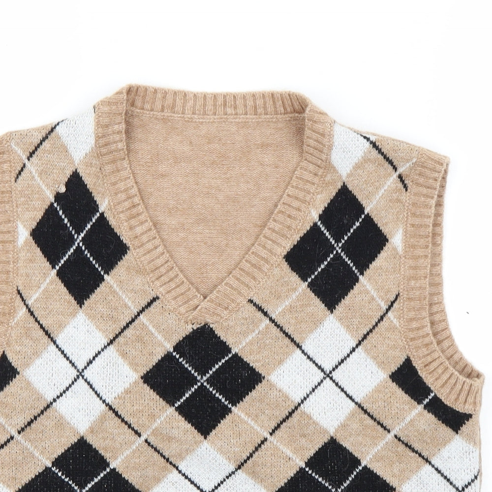 SheIn Womens Brown Check  Vest Jumper One Size