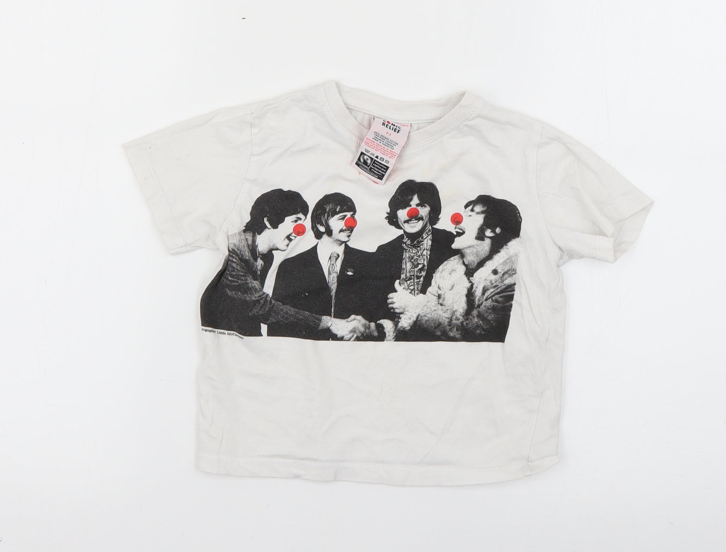 comic relief Girls White Houndstooth  Basic T-Shirt Size 2-3 Years