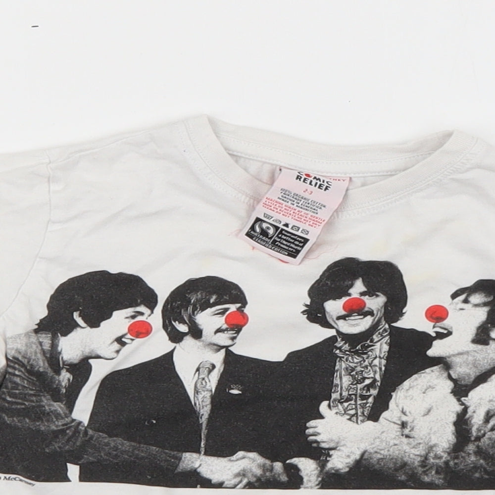 comic relief Girls White Houndstooth  Basic T-Shirt Size 2-3 Years