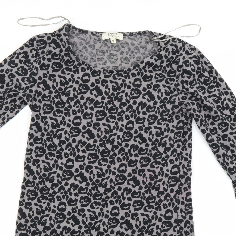 Matalan Womens Grey Animal Print  Basic T-Shirt Size 8