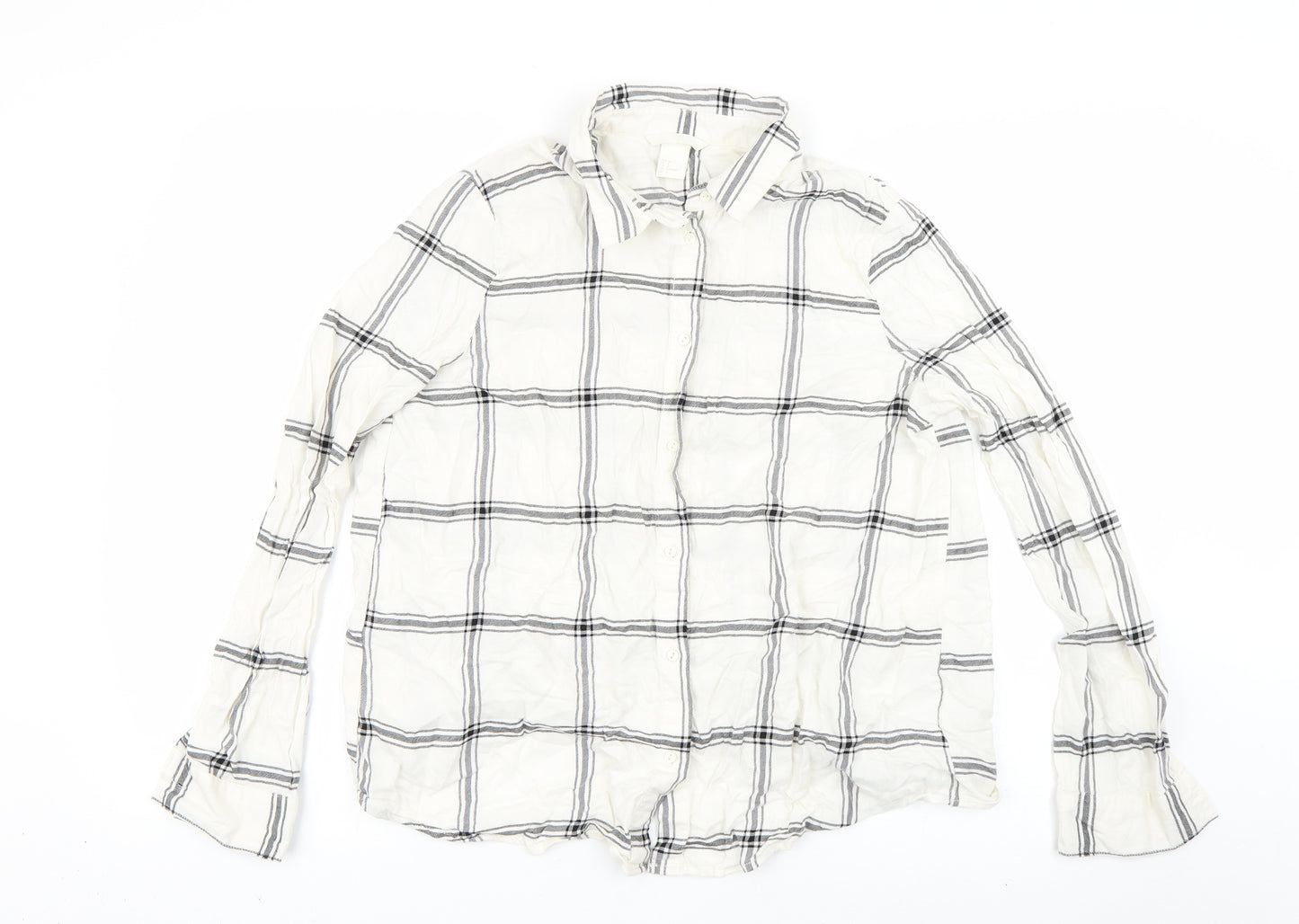 H&M Womens White Check  Basic Button-Up Size 8