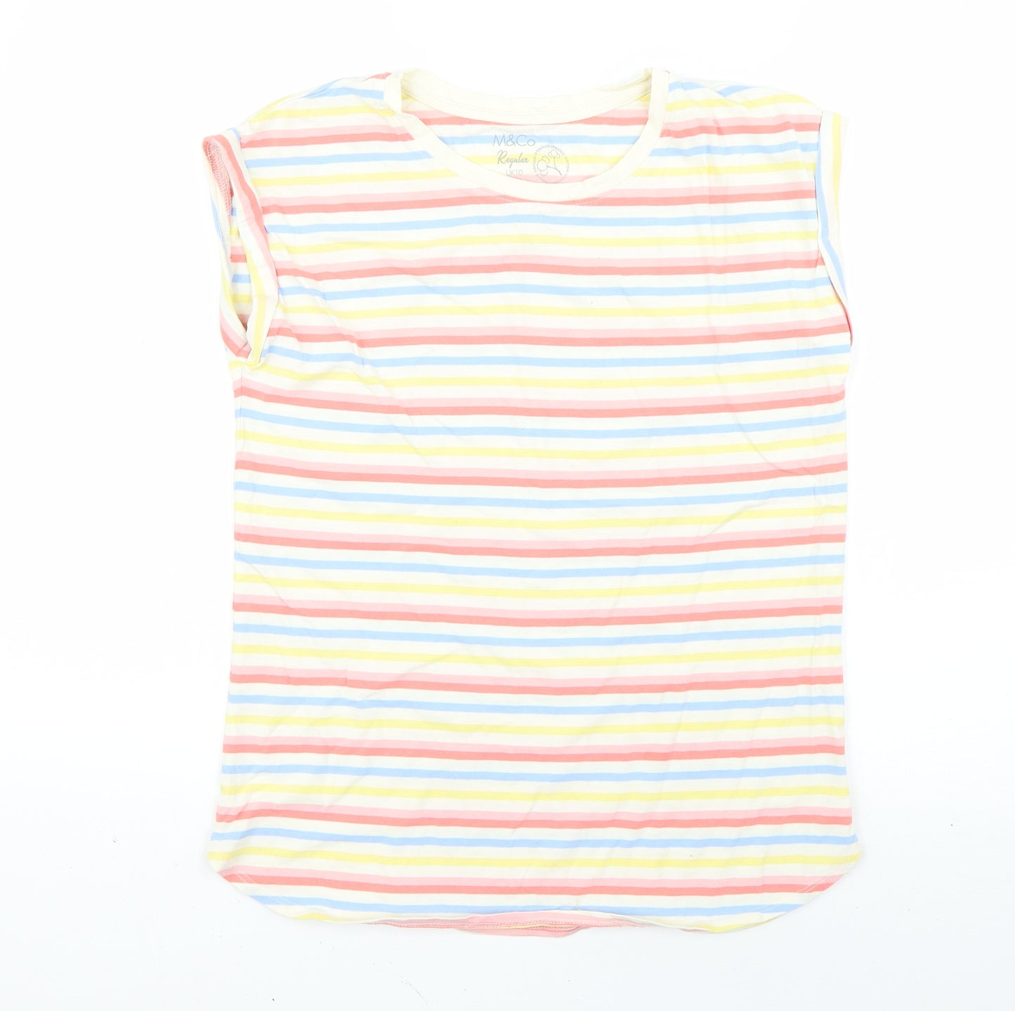 M&Co Womens Multicoloured Striped  Basic T-Shirt Size 12