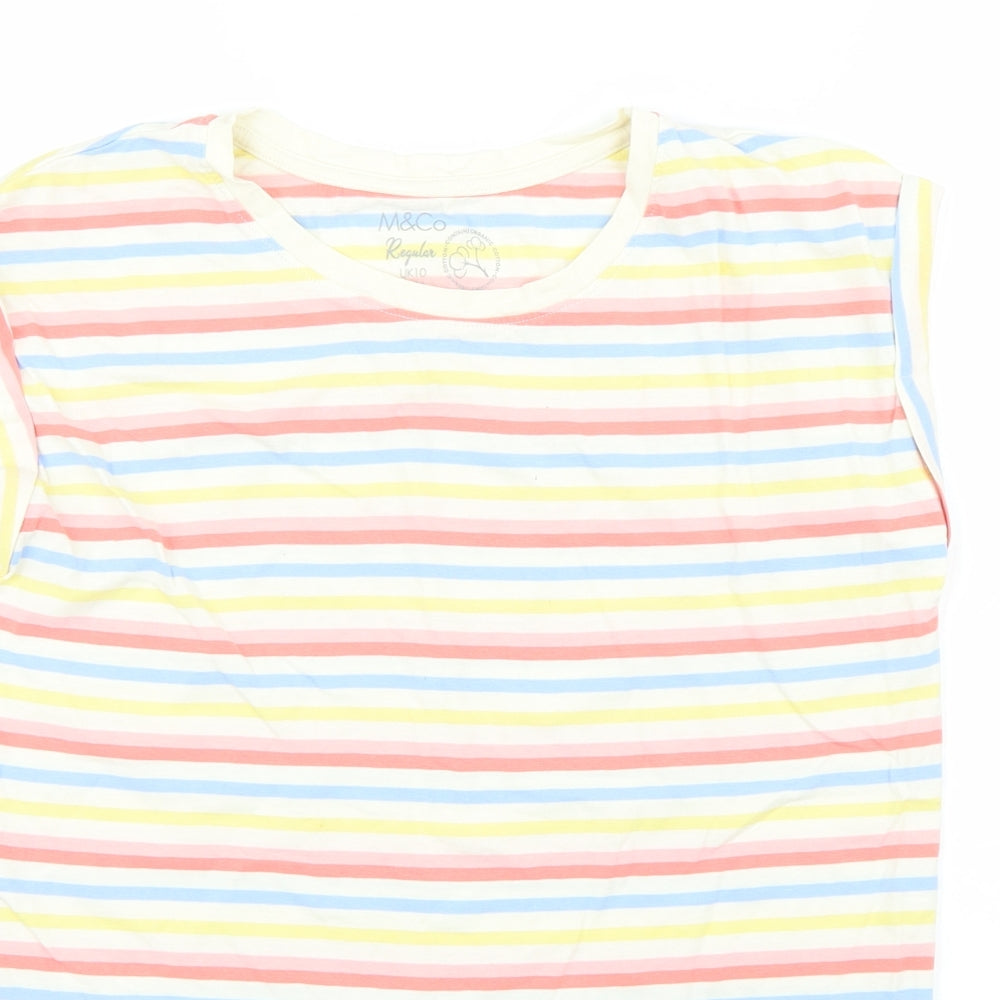 M&Co Womens Multicoloured Striped  Basic T-Shirt Size 12