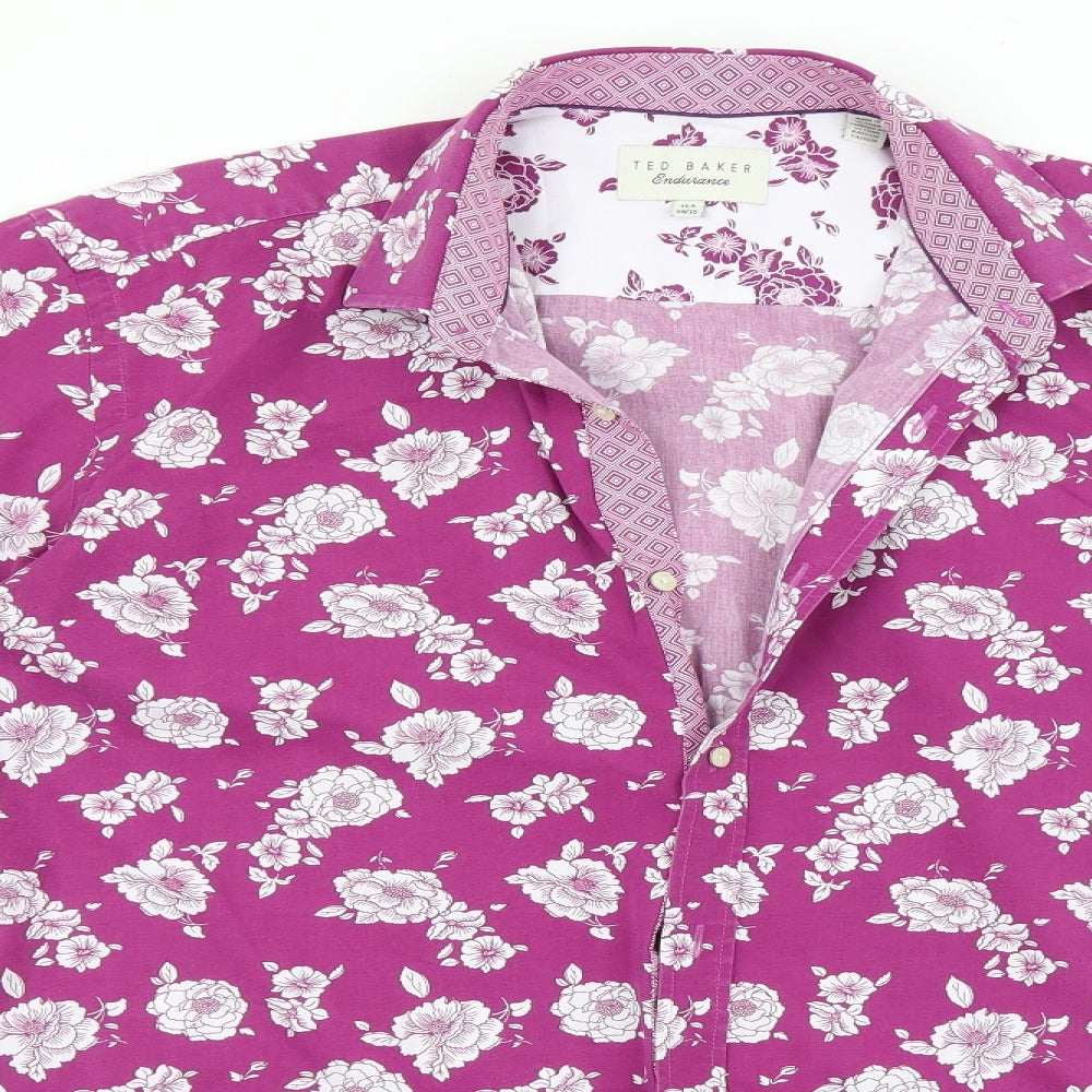 Ted Baker Mens Purple Floral   Button-Up Size 15.5