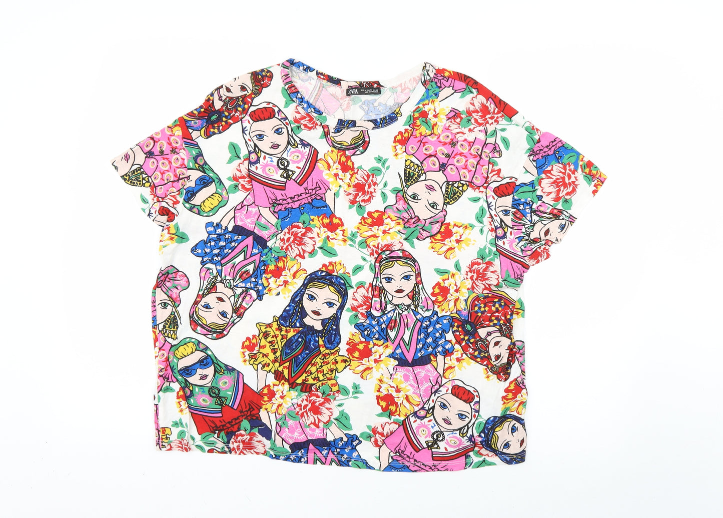 Zara Womens Multicoloured Argyle/Diamond  Basic T-Shirt Size M