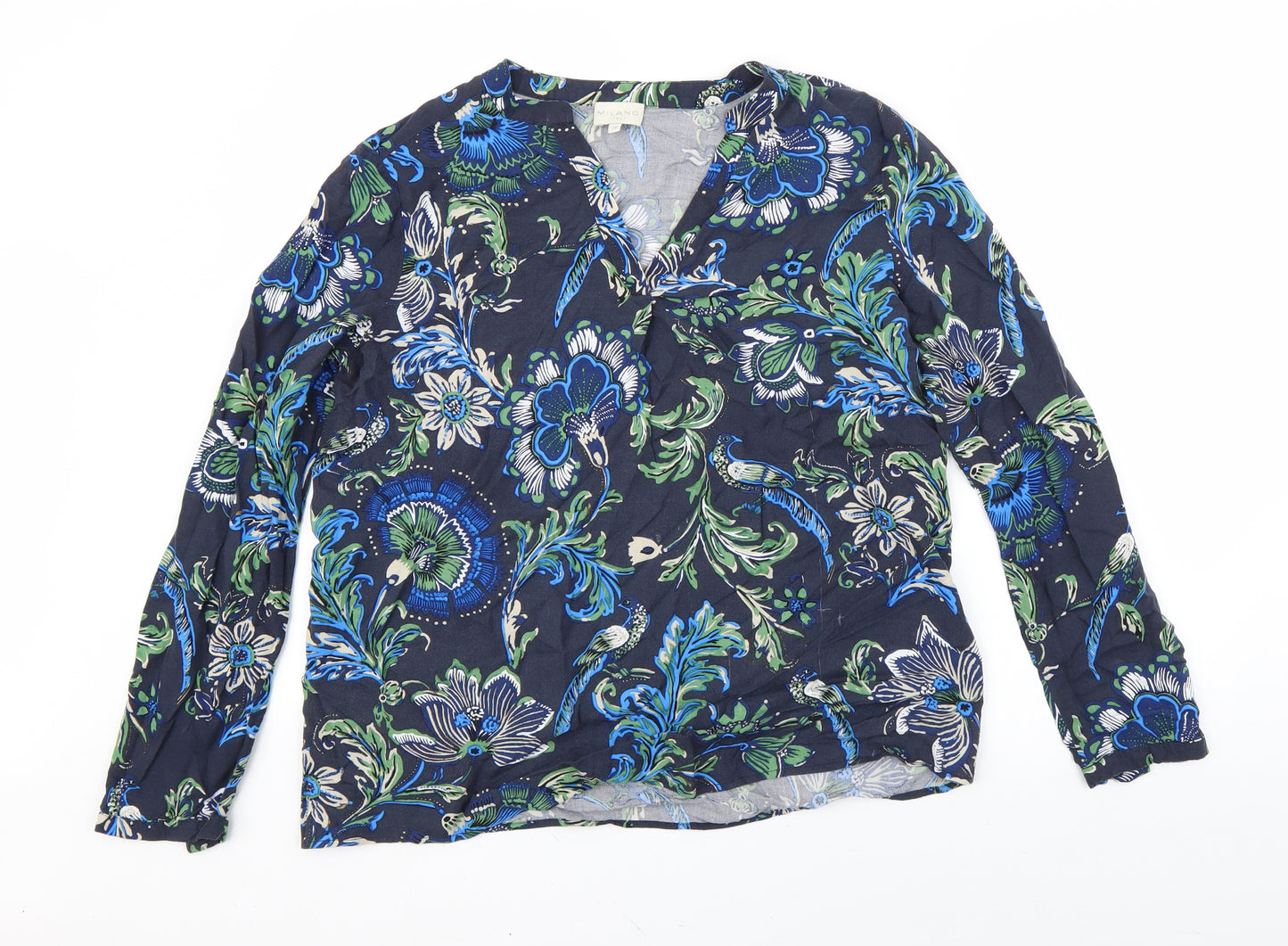Milano Womens Blue Floral  Basic Blouse Size 10
