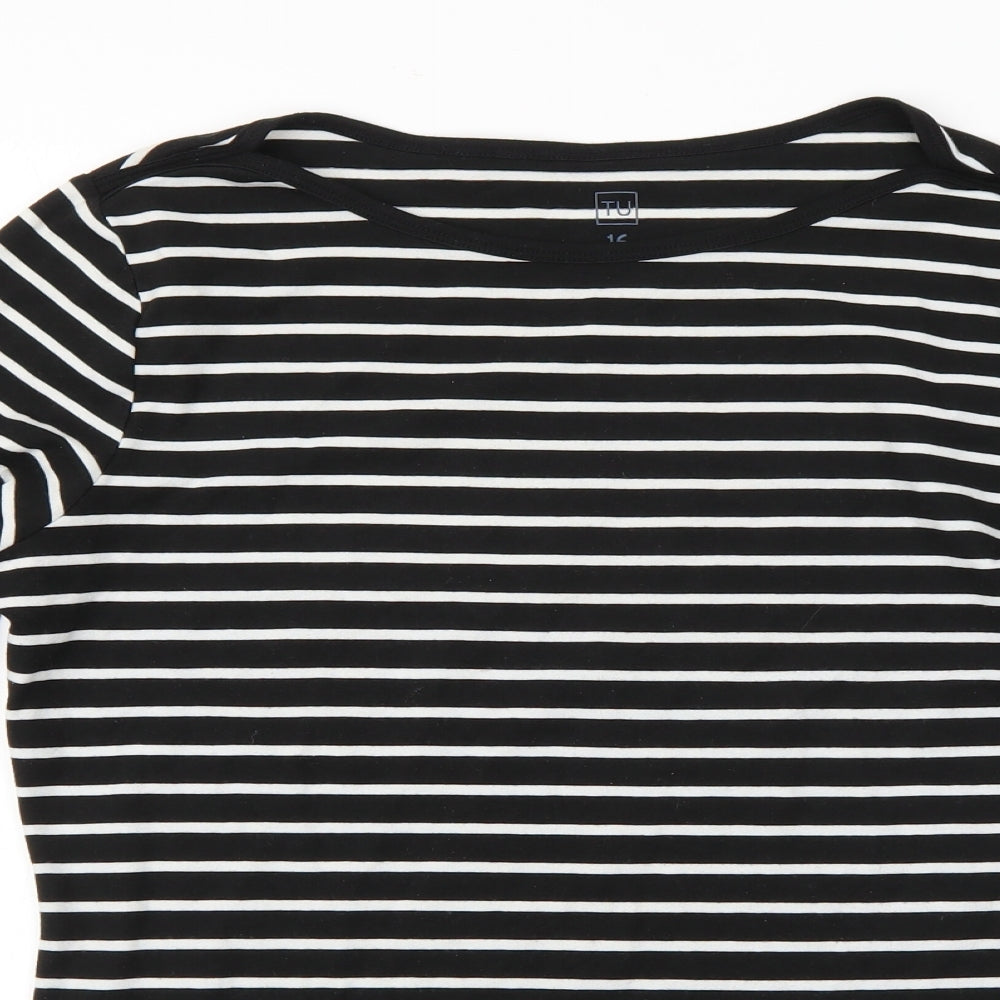 TU Womens Black Striped  Basic T-Shirt Size 16