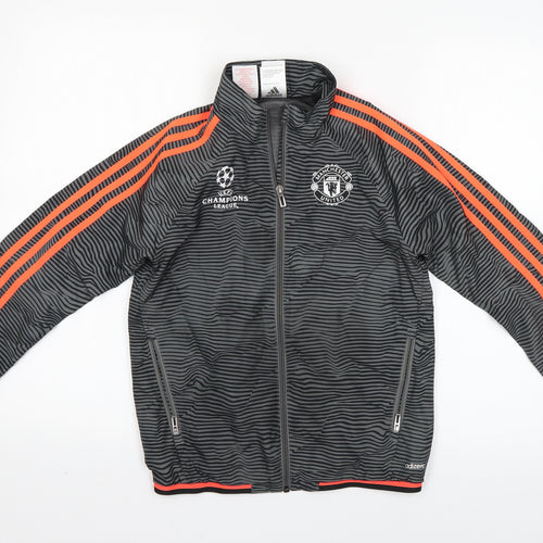 adidas Boys Grey Striped  Basic Jacket Jacket Size 9-10 Years  - Manchester United