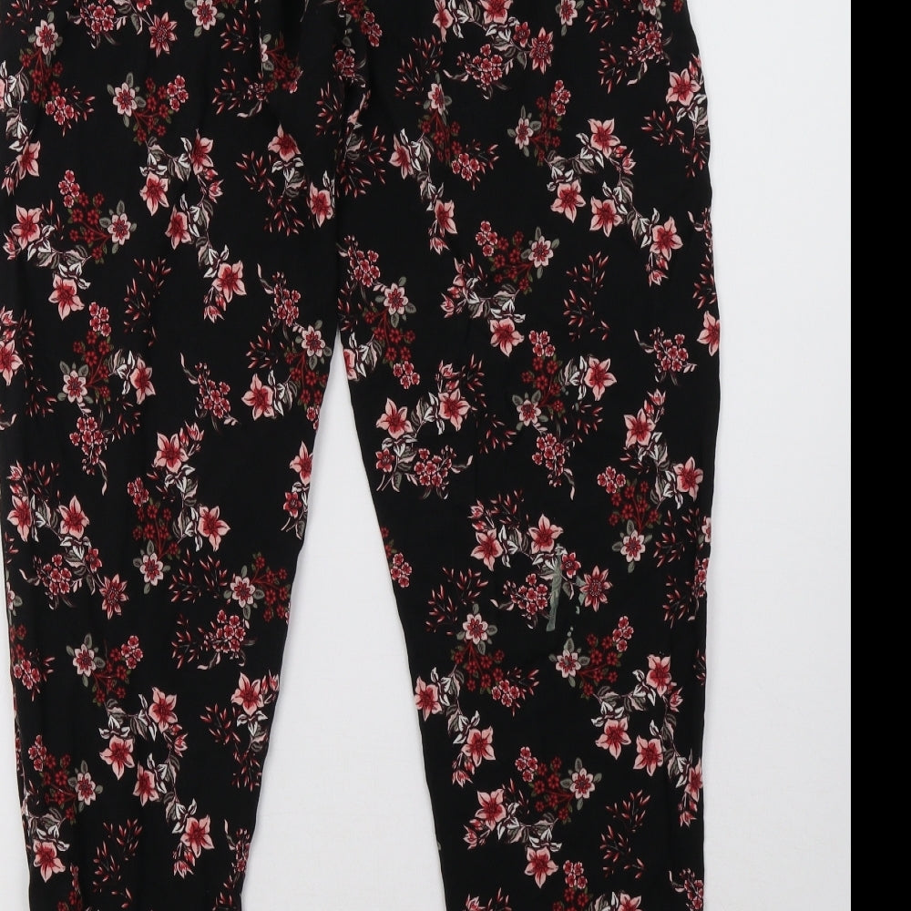 F&F Womens Black Floral  Trousers  Size 12 L29 in