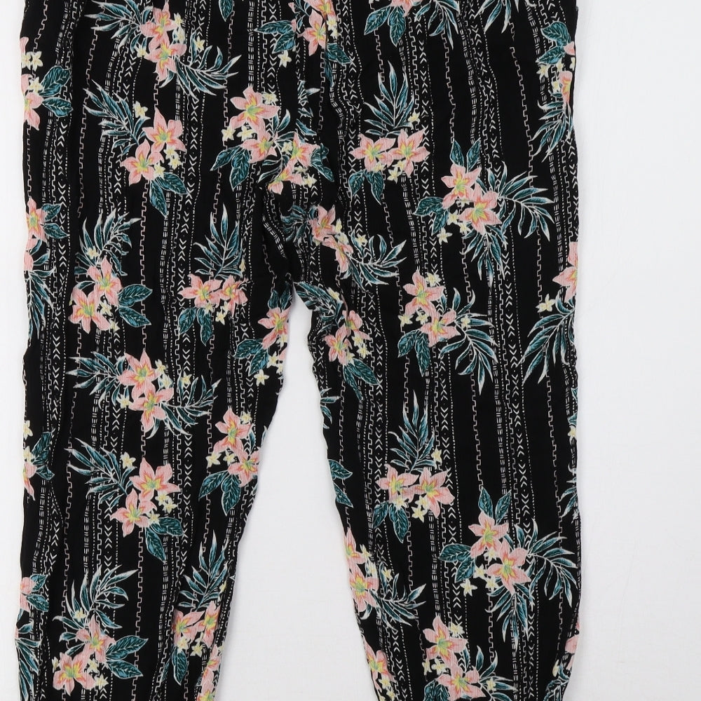 yours  Womens Black Floral  Cropped Trousers Size 16 L24 in