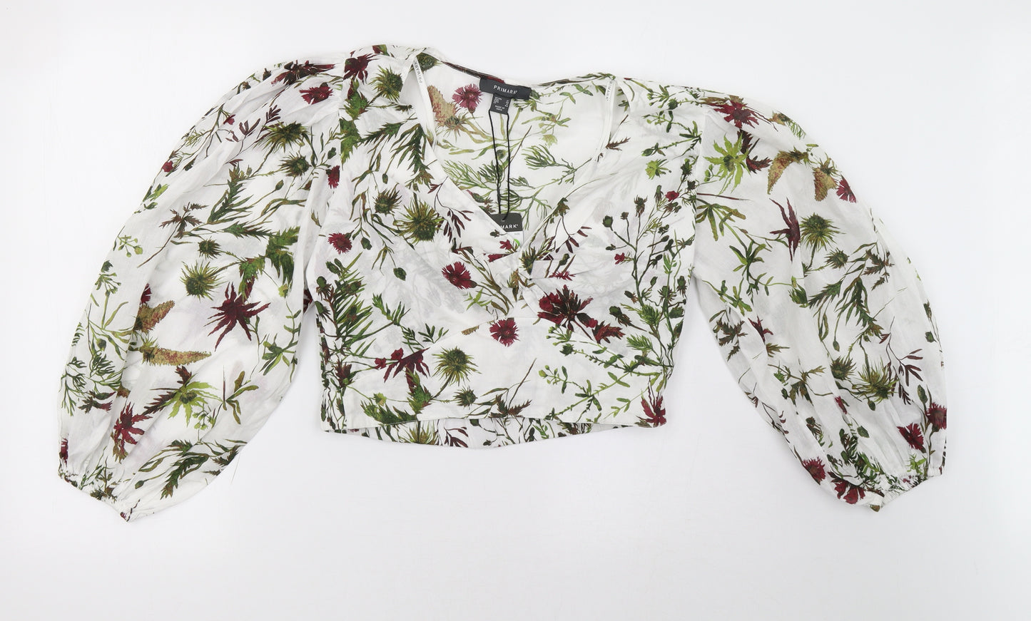 primarks Womens White Floral  Cropped Blouse Size 12