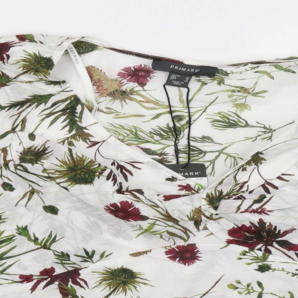 primarks Womens White Floral  Cropped Blouse Size 12