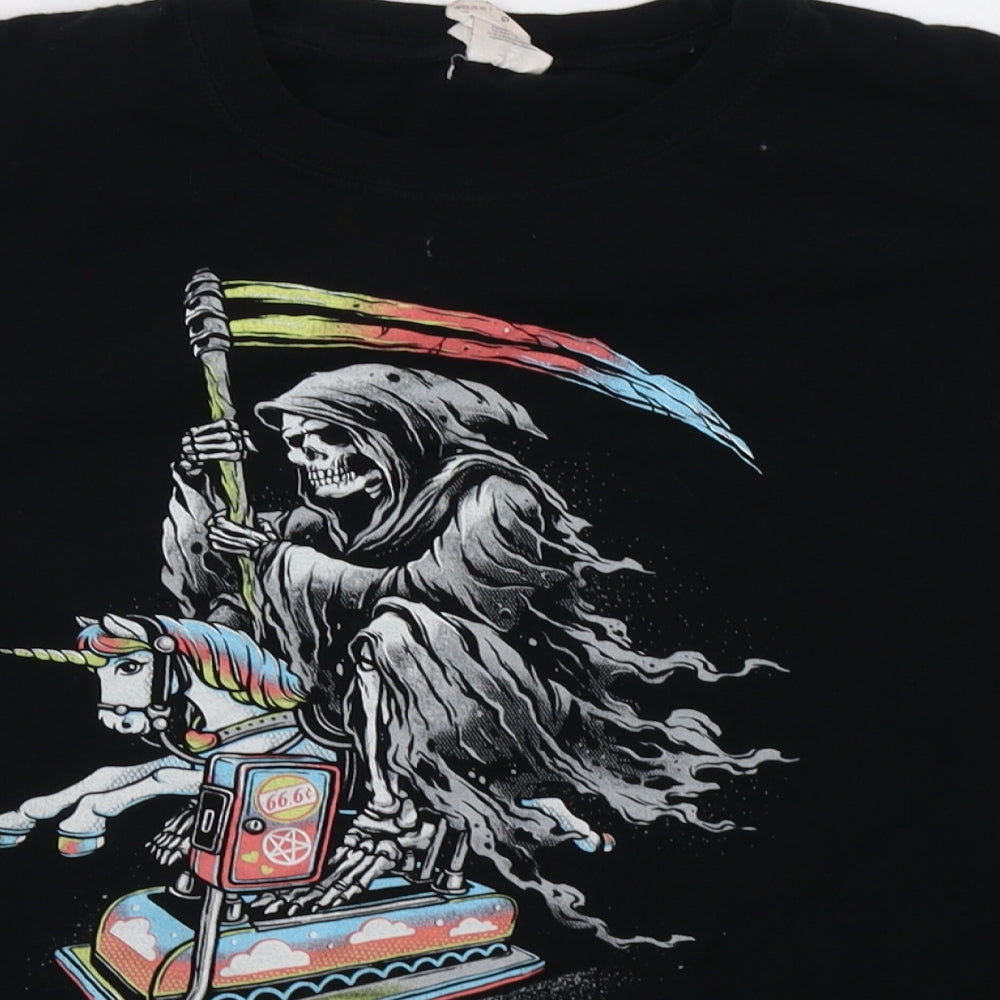 Gilden Mens Black    T-Shirt Size L