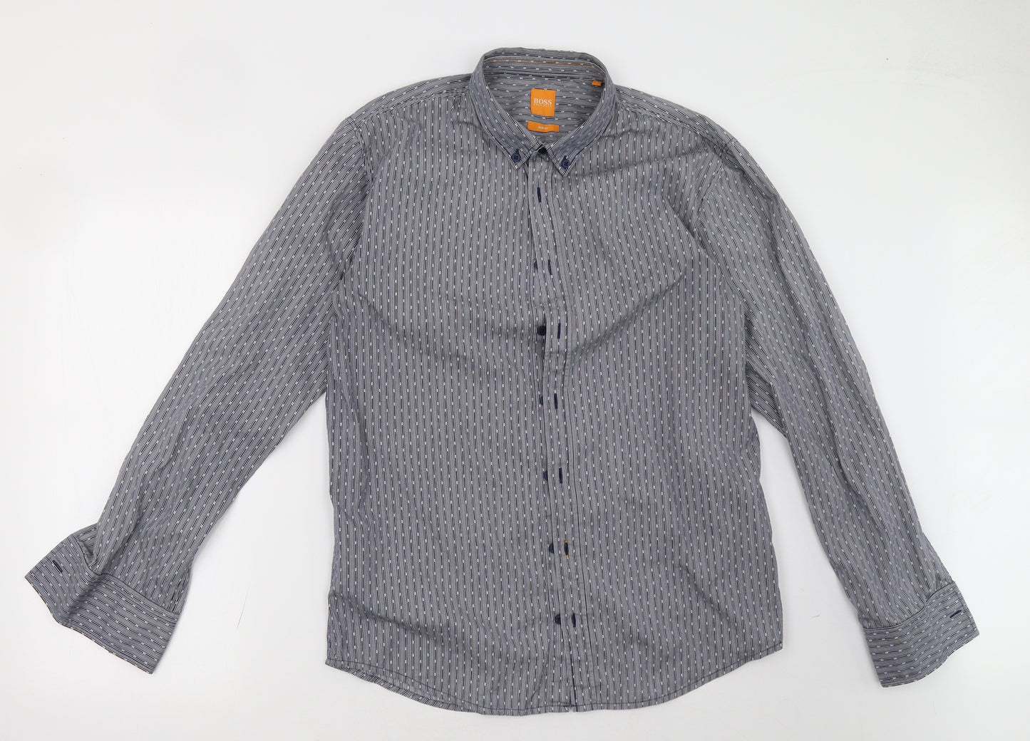HUGO BOSS Mens Blue Striped   Button-Up Size L