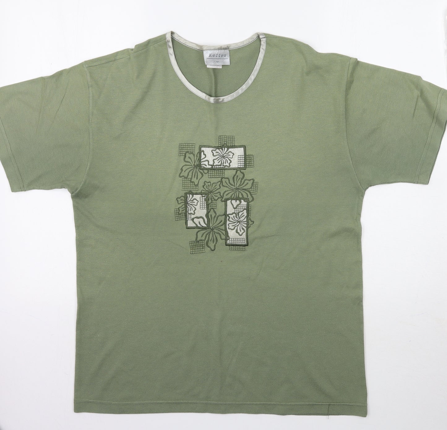 Katies Womens Green Floral  Basic T-Shirt Size 12
