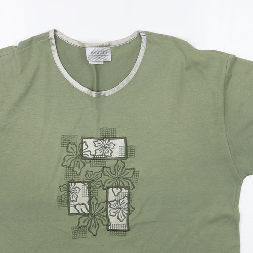 Katies Womens Green Floral  Basic T-Shirt Size 12