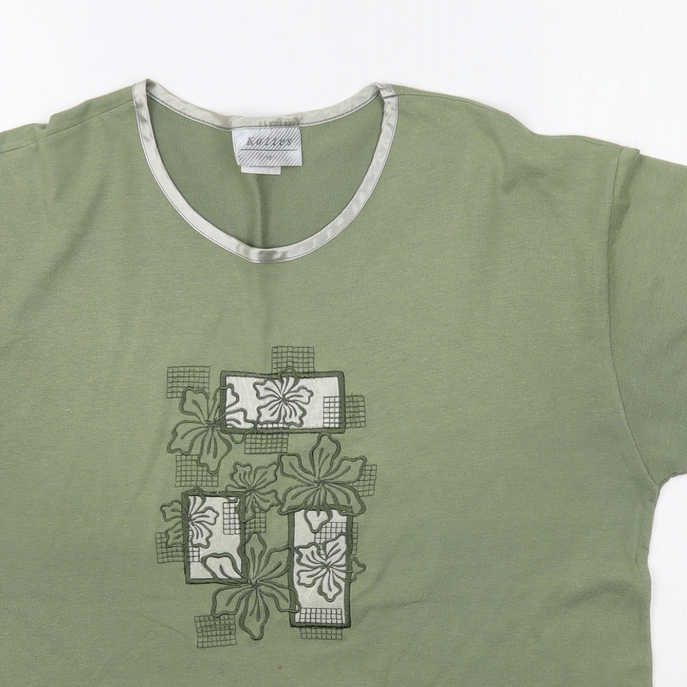 Katies Womens Green Floral  Basic T-Shirt Size 12