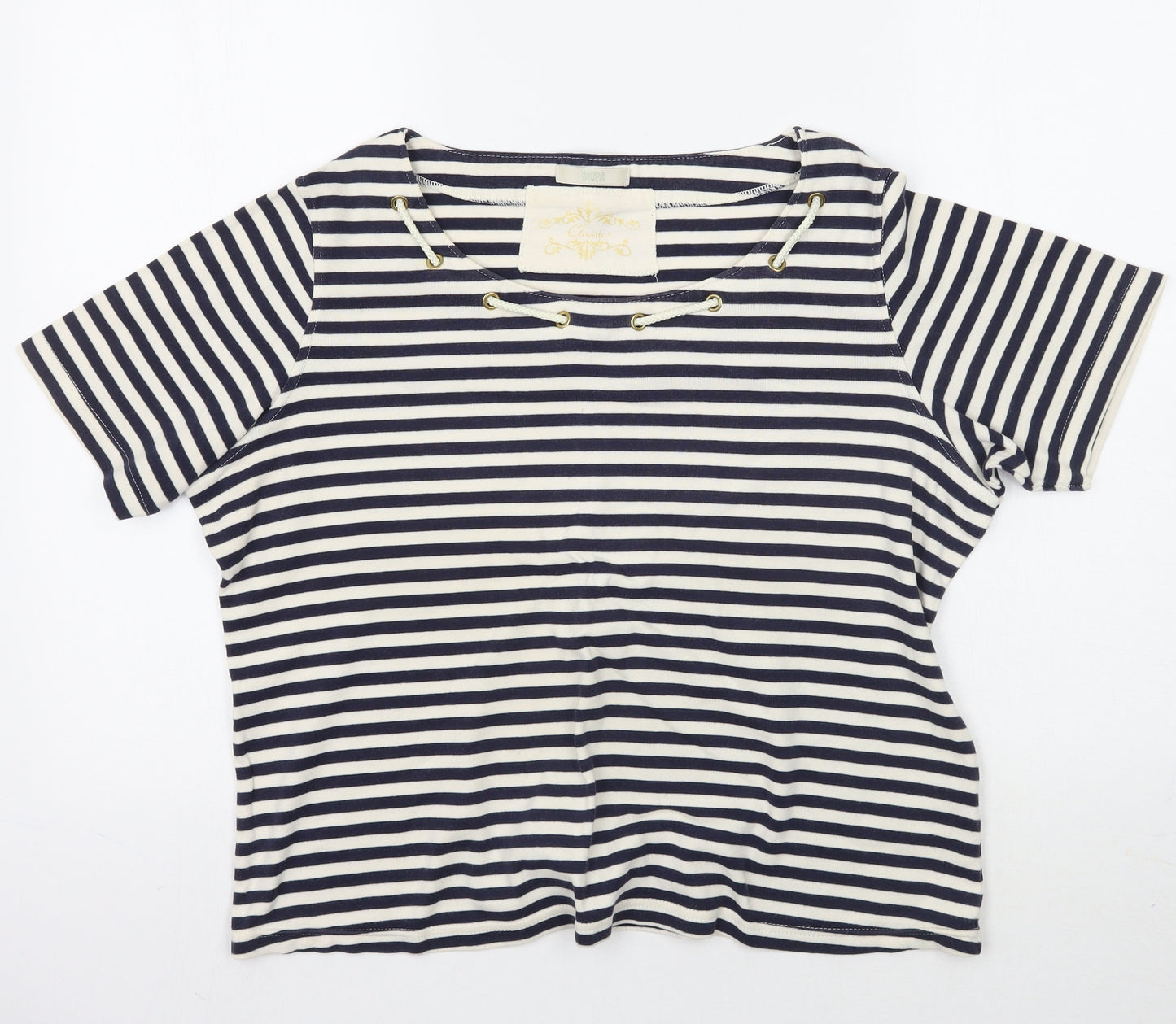 Marks and Spencer Womens White Striped  Basic T-Shirt Size 18