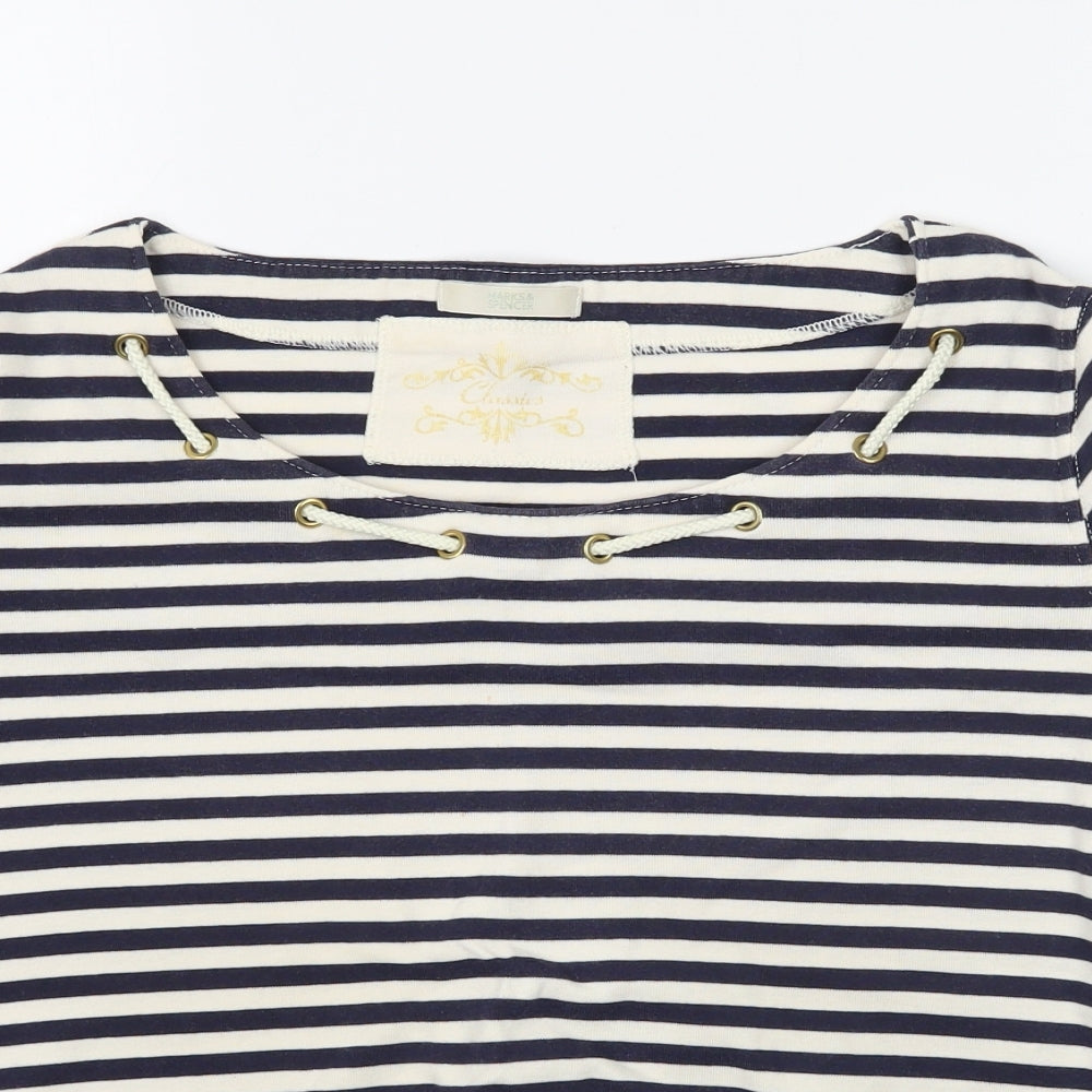 Marks and Spencer Womens White Striped  Basic T-Shirt Size 18