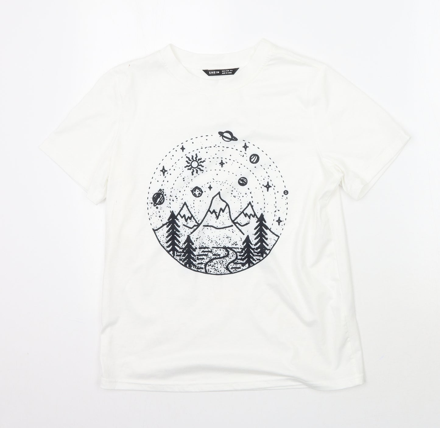 SheIn Womens White Geometric  Basic T-Shirt Size M