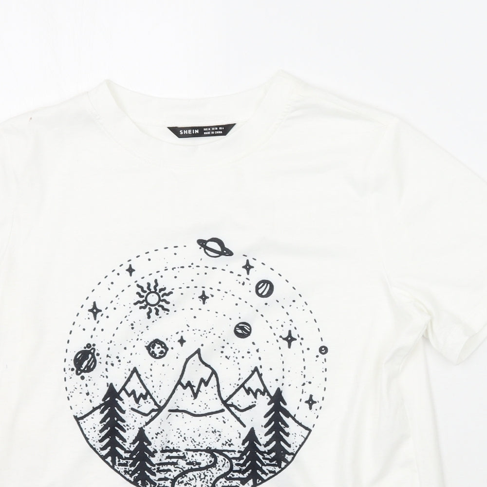 SheIn Womens White Geometric  Basic T-Shirt Size M