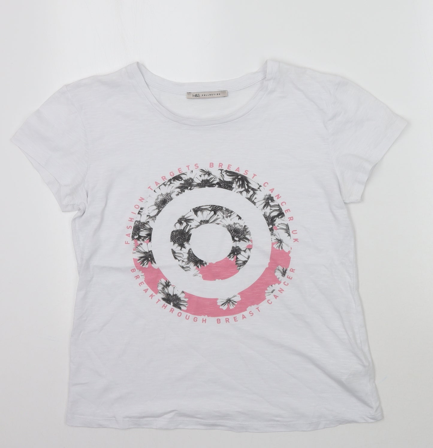 Marks and Spencer Womens White Floral  Basic T-Shirt Size 10