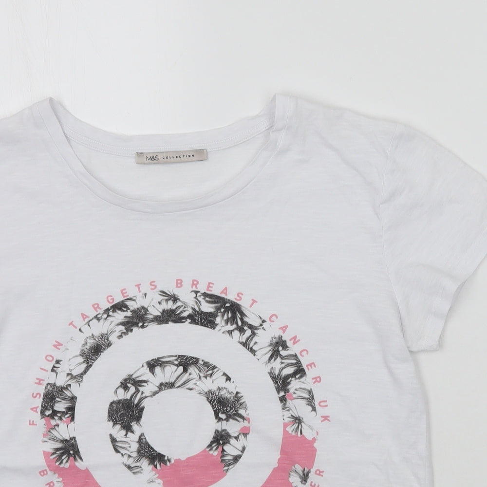 Marks and Spencer Womens White Floral  Basic T-Shirt Size 10