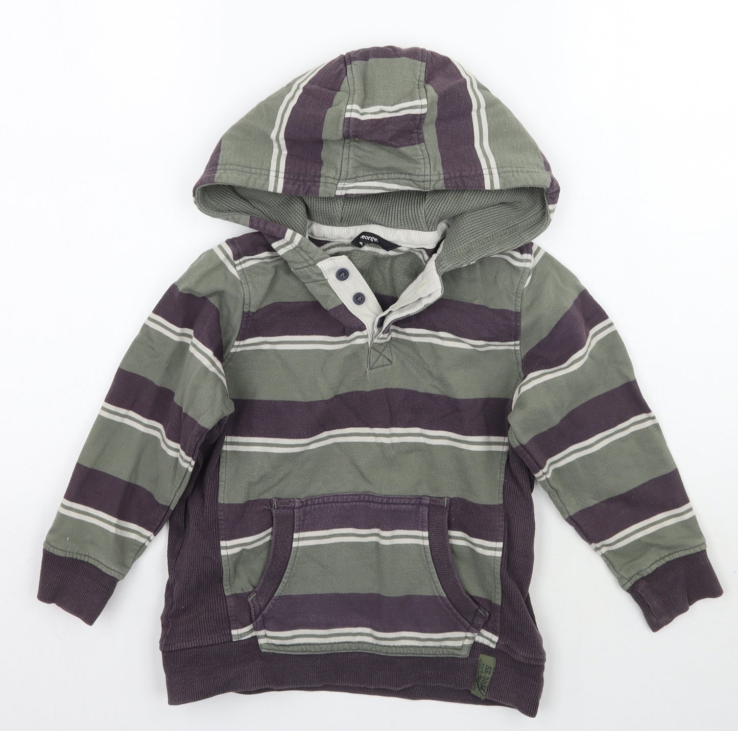 George Boys Green Striped  Pullover Hoodie Size 5-6 Years