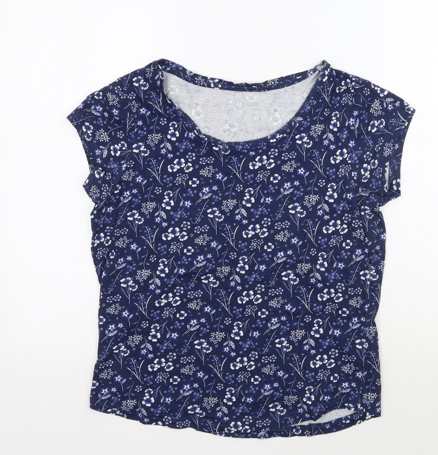 George Womens Blue Floral  Basic T-Shirt Size 8