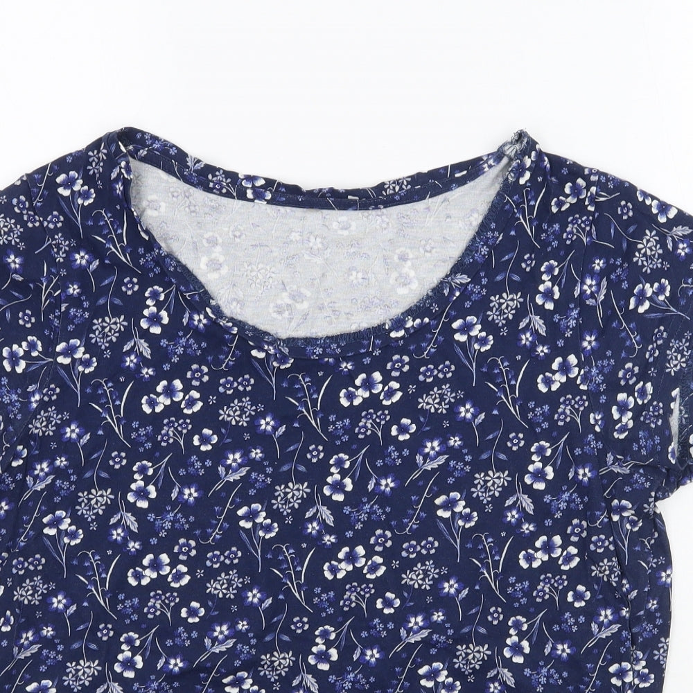 George Womens Blue Floral  Basic T-Shirt Size 8