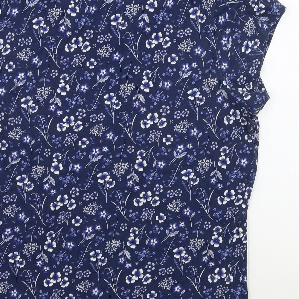 George Womens Blue Floral  Basic T-Shirt Size 8