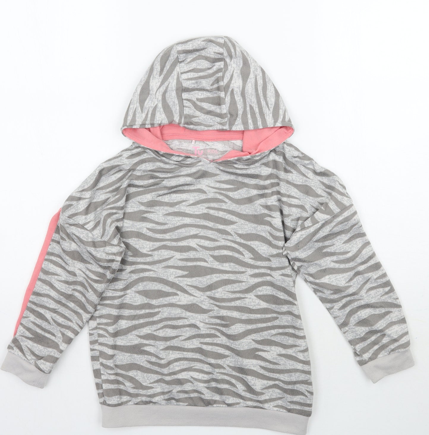 TU Girls Grey Animal Print  Pullover Hoodie Size 8-9 Years