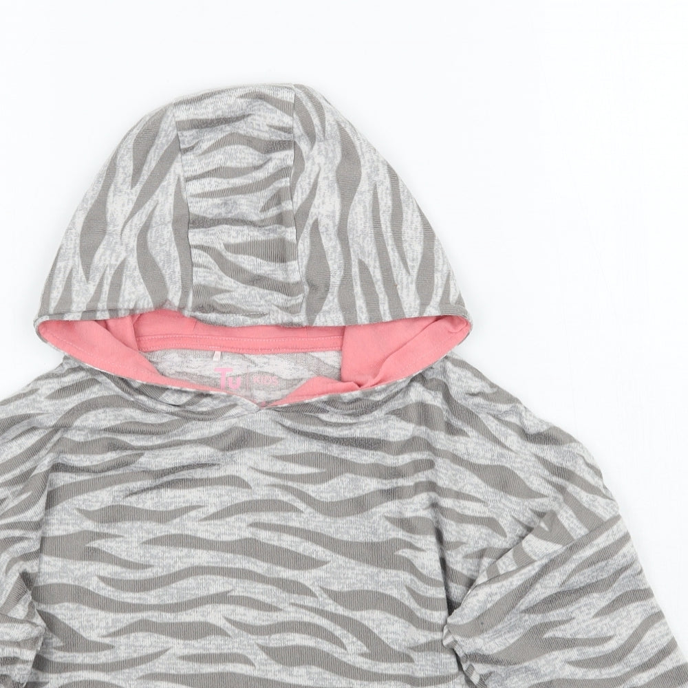 TU Girls Grey Animal Print  Pullover Hoodie Size 8-9 Years
