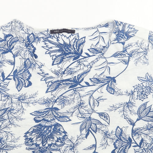 Marks and Spencer Womens White Floral  Basic T-Shirt Size 16