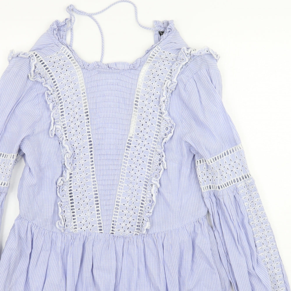 Topshop Womens Blue Striped  A-Line  Size 6