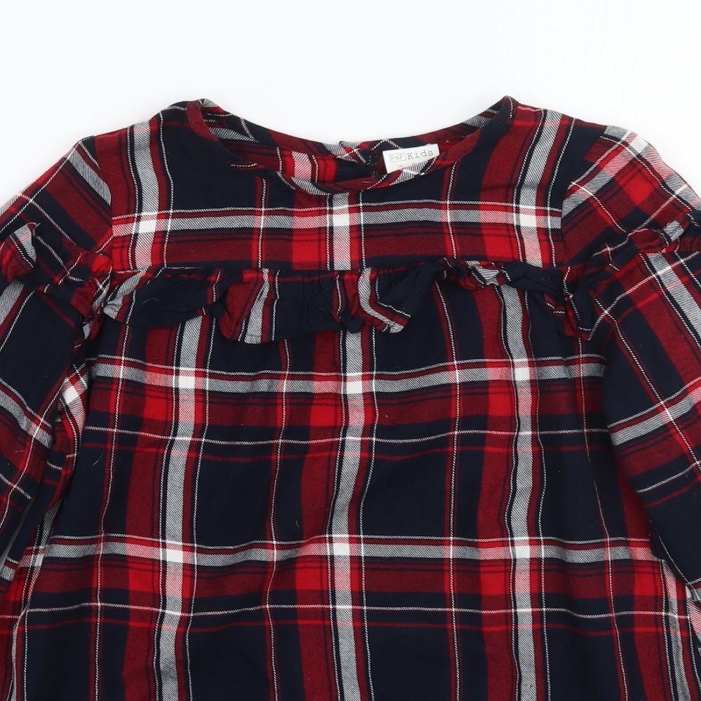 F&F Girls Blue Check  Basic T-Shirt Size 6-7 Years