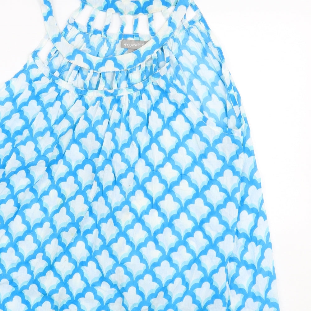 Peppermint Womens Blue Geometric  A-Line  Size M