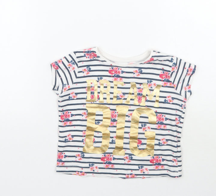 Primark Girls White Striped Basic T-Shirt Size 2 Years