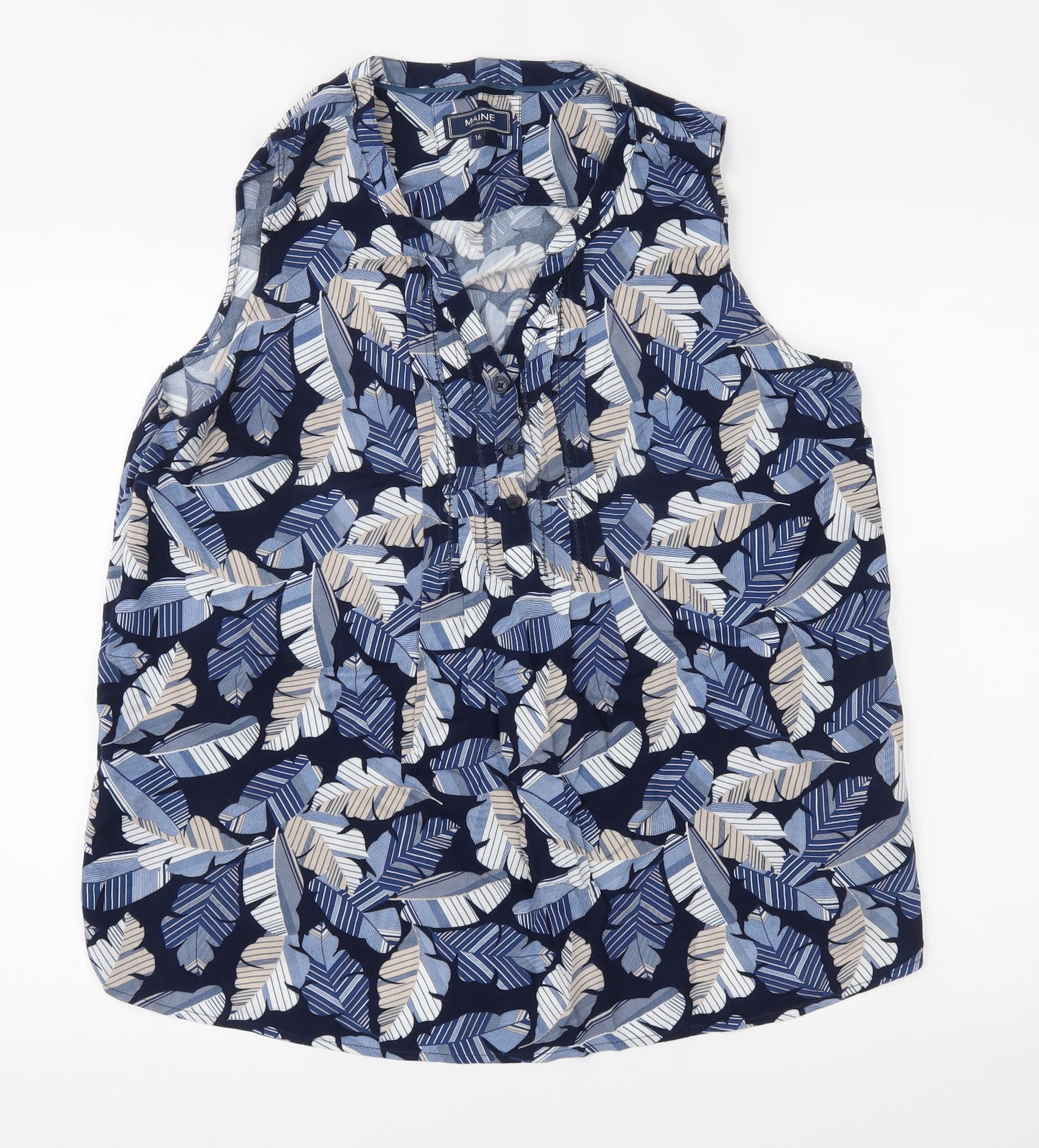 Maine New England Womens Blue Floral  Basic Tank Size 14