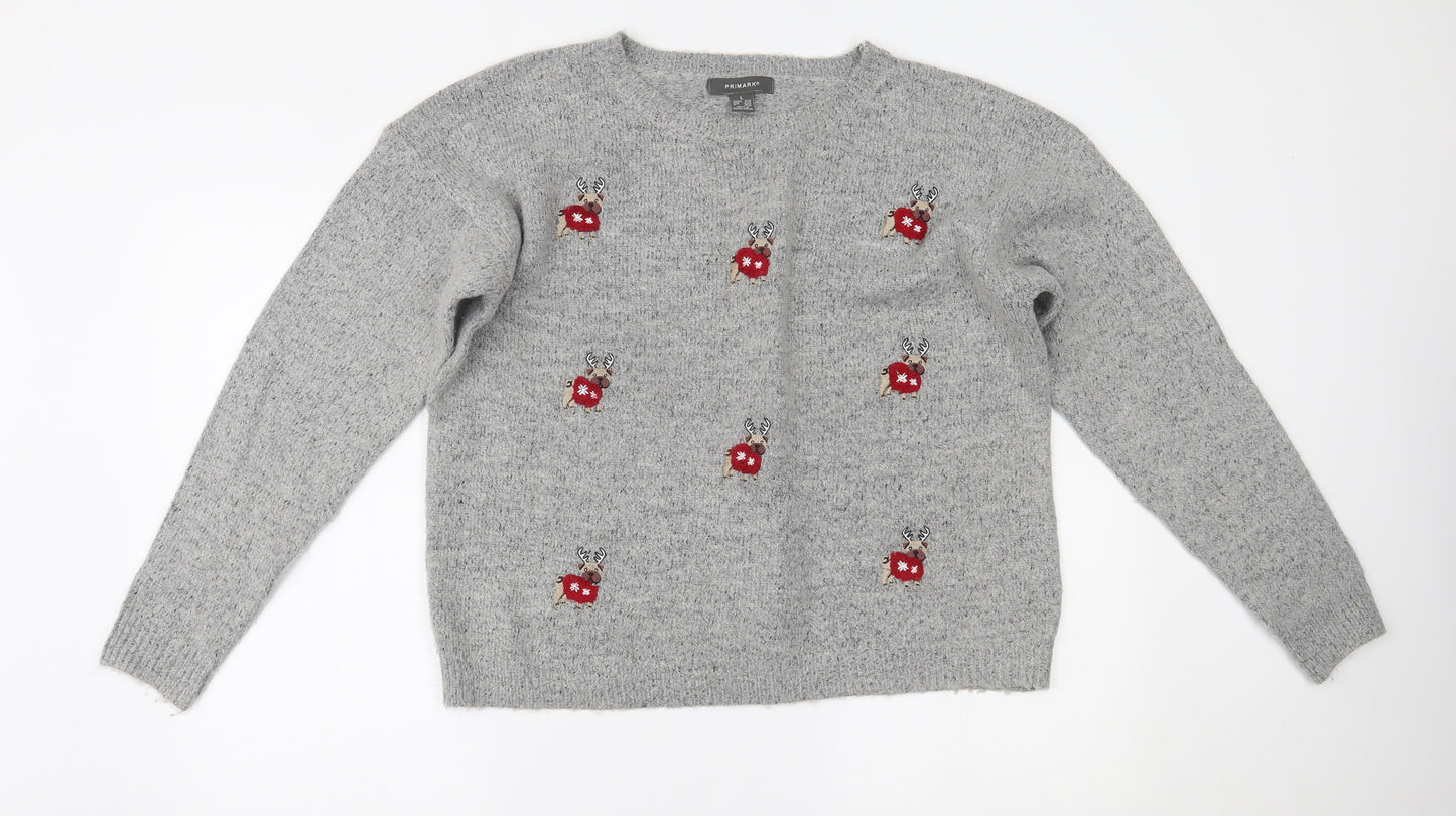 Primark Womens Grey   Pullover Jumper Size L  - christmas