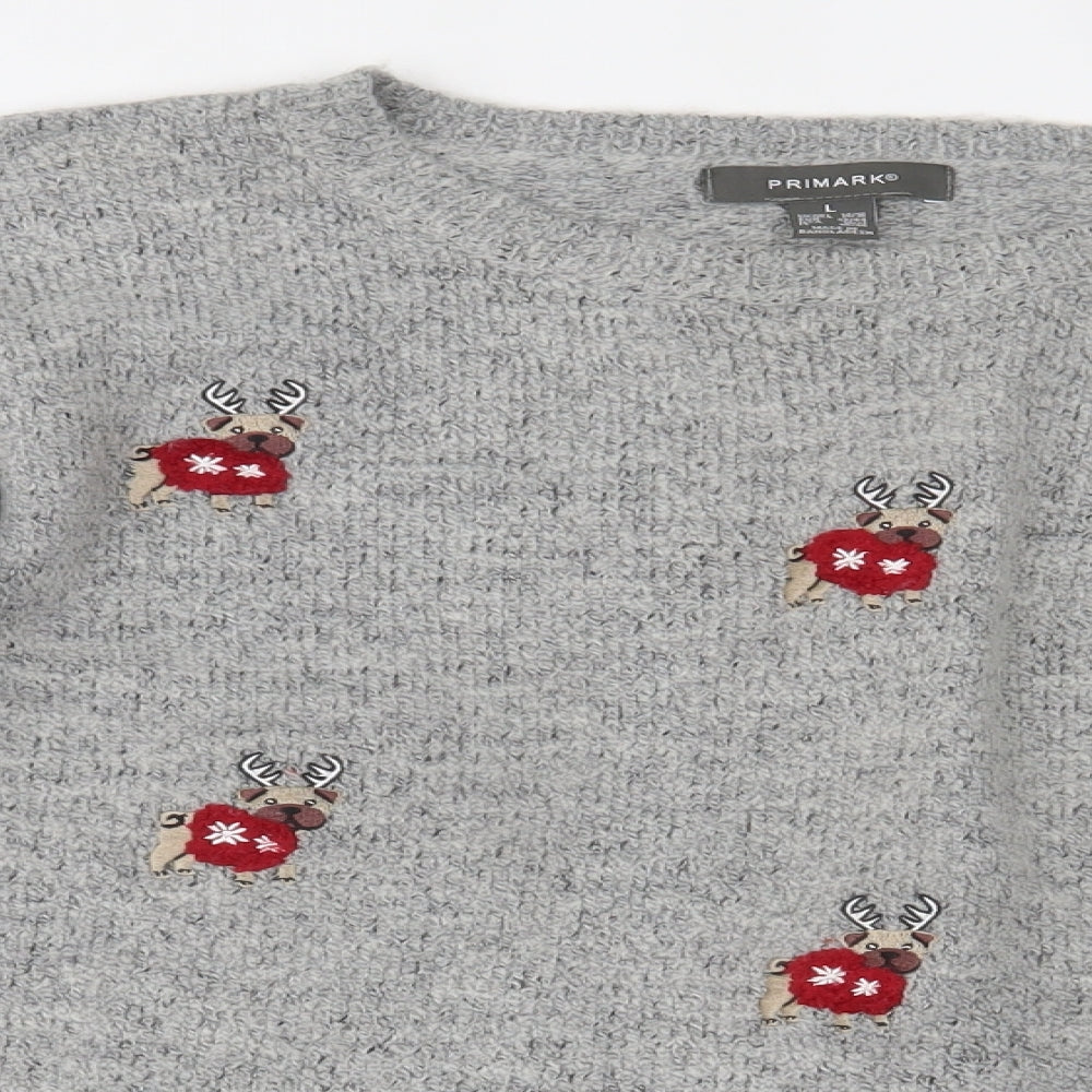 Primark Womens Grey   Pullover Jumper Size L  - christmas