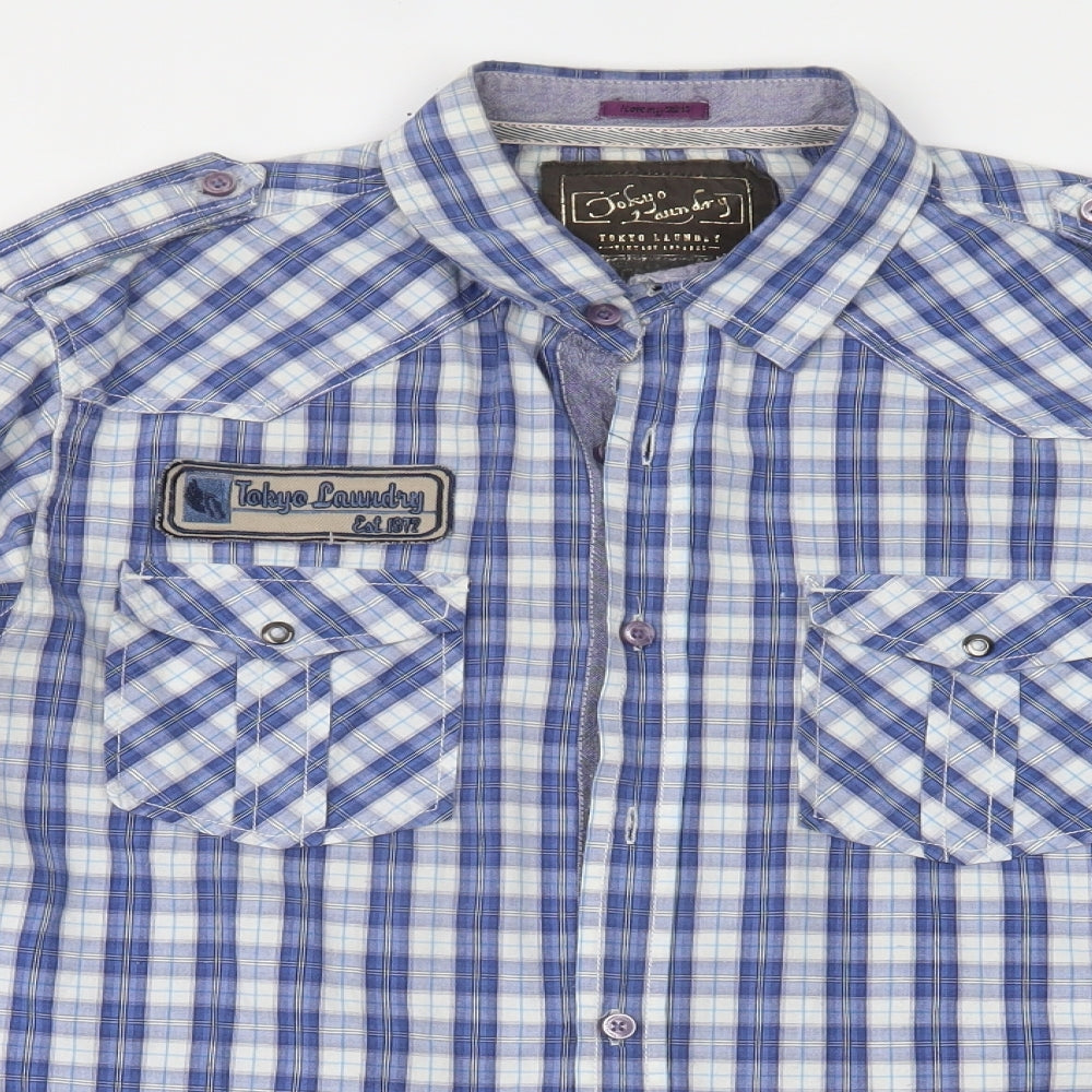 Tokyo Laundry Mens Blue Plaid   Button-Up Size L
