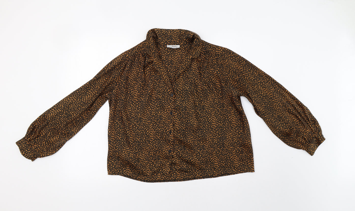 Topshop Womens Brown Animal Print  Basic Button-Up Size 12