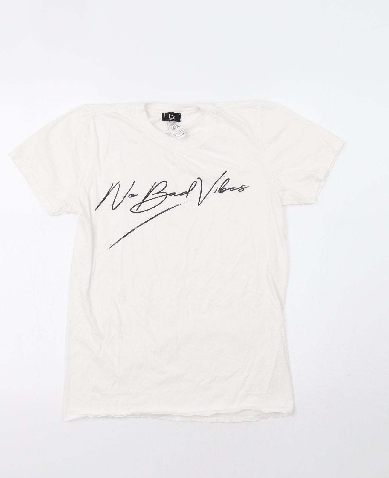 I-X London Womens White   Basic T-Shirt Size S  - No Bad Vibes