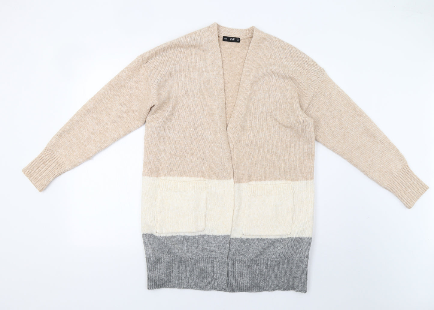 F&F Womens Beige Striped  Cardigan Jumper Size M